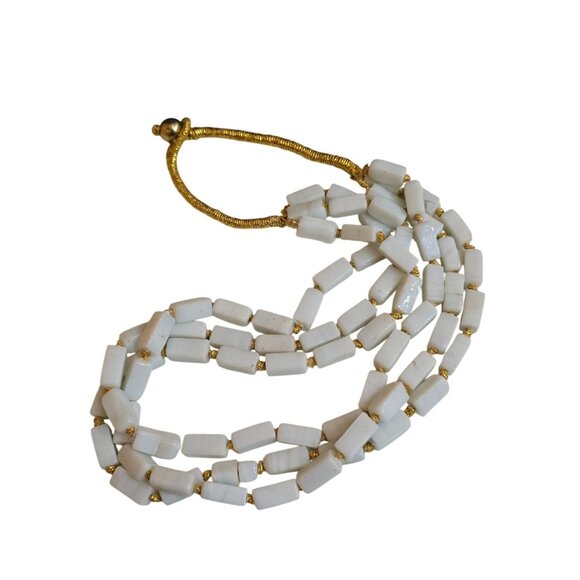 Vintage Square Glass Triple Strand And Gold Threaded Knotted Necklace (A9421) - Picture 2 of 4